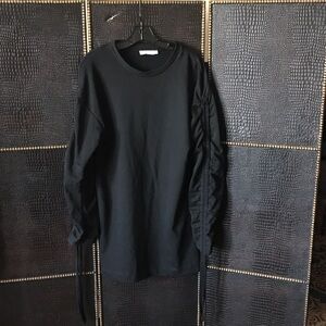 Men's Black Crewneck Long Sleeve Shirt with Side Ruched Drawcord